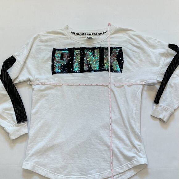 Victoria's Secret Pink Rainbow Sequin/Bling Black Varsity Stripe Long Sleeve, S - Picture 9 of 11